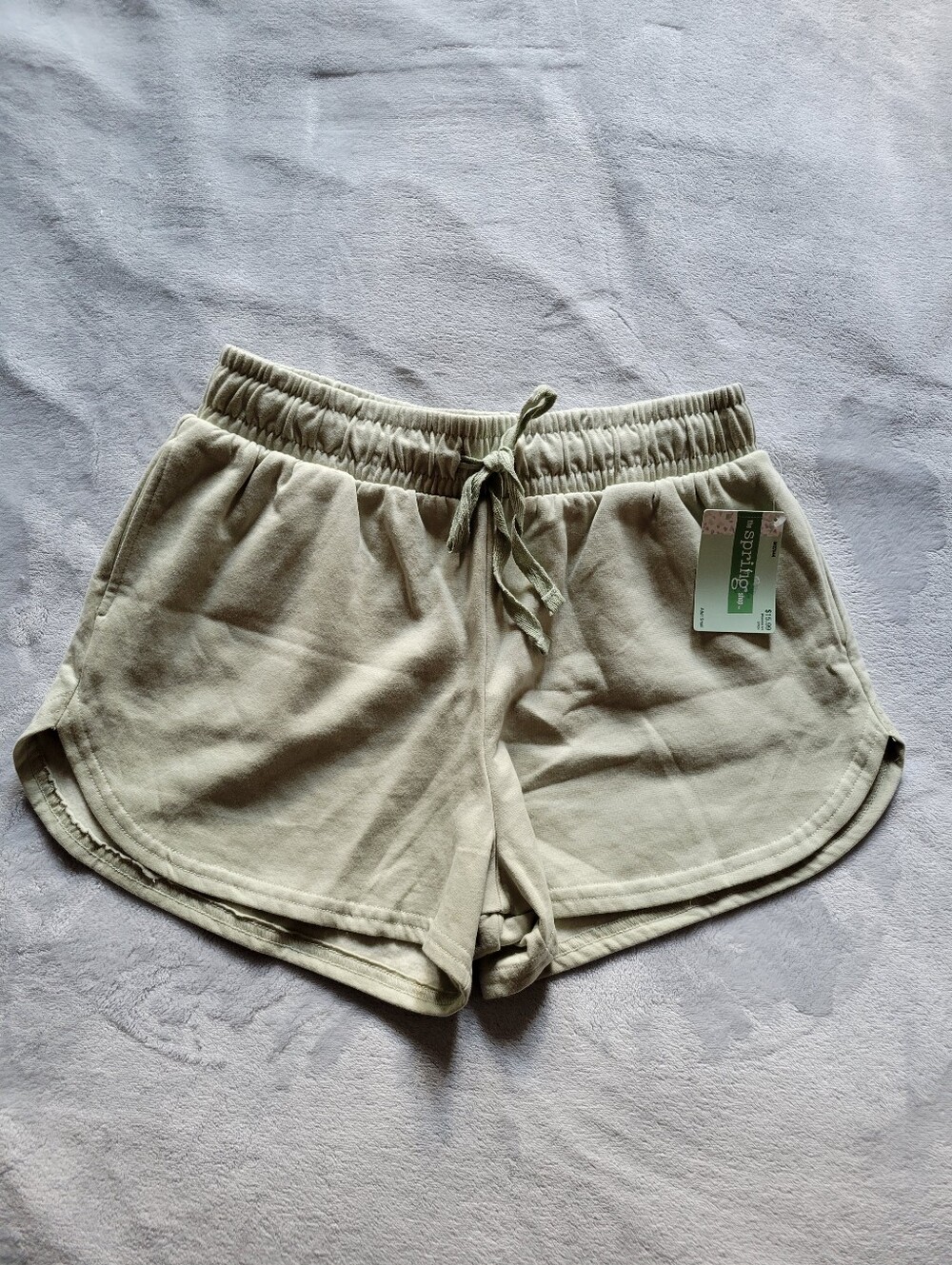 REBEL SKY | Women's Drawstring Terry Shorts - Sage Green